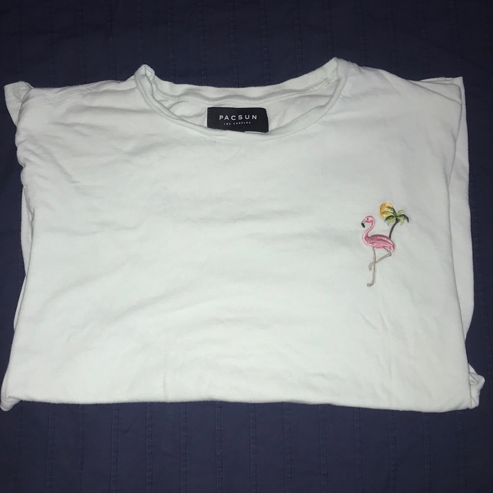 Light Blue Flamingo and Palm Tree Shirt